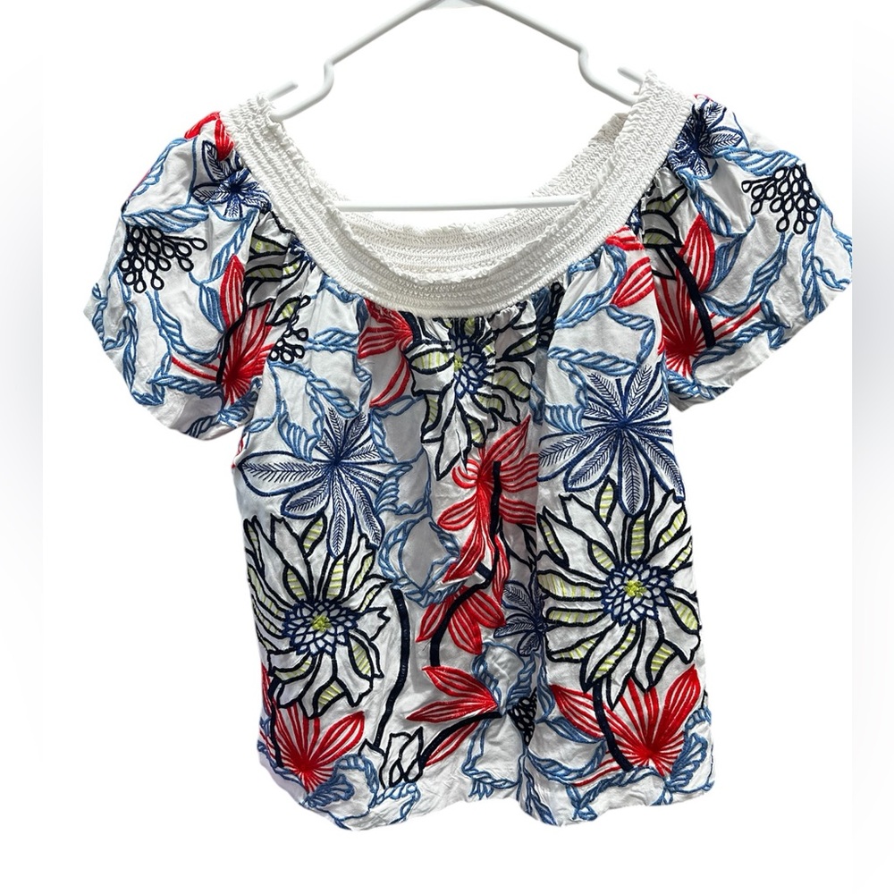 Skies Are Blue Off The Shoulder Floral Embroidered Top Size small
